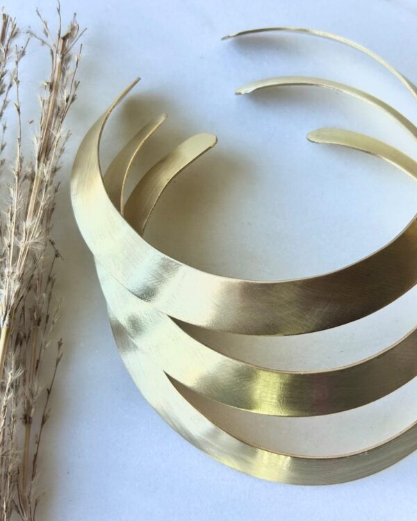 Wide Layered Brushed Brass Choker