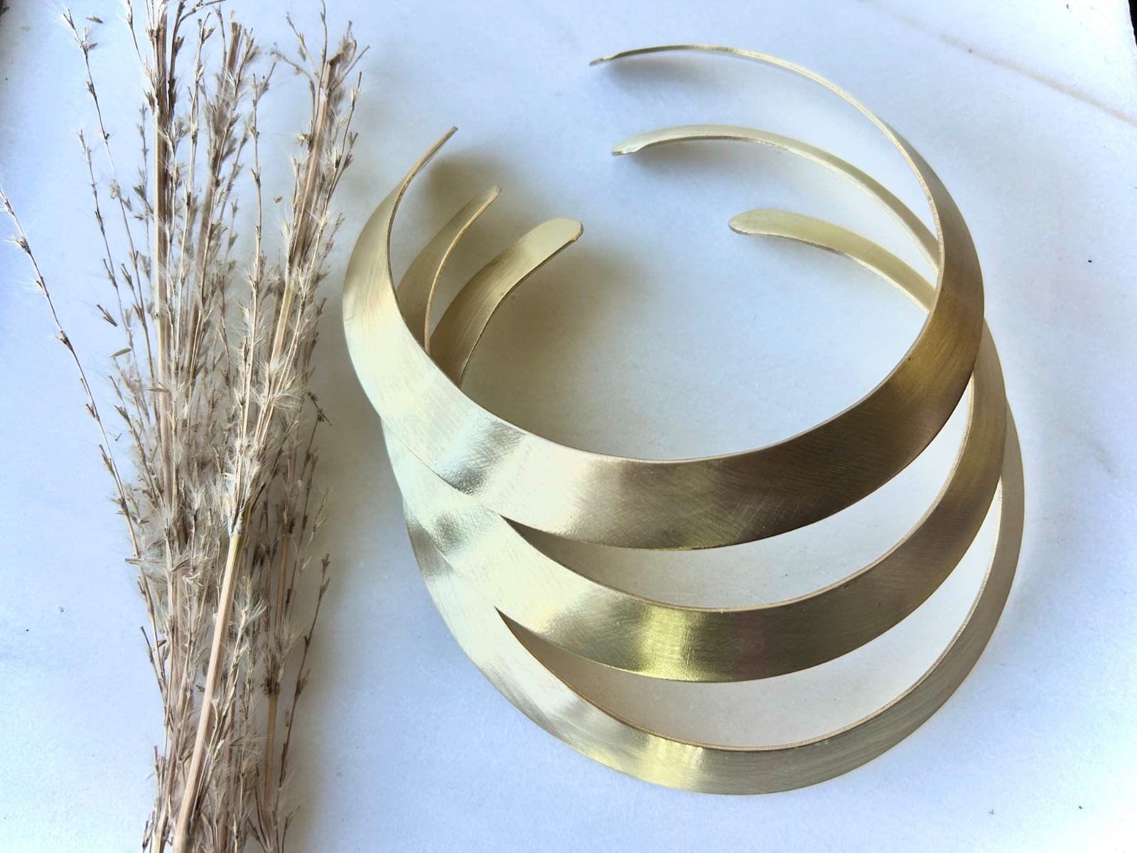 Wide Layered Brushed Brass Choker