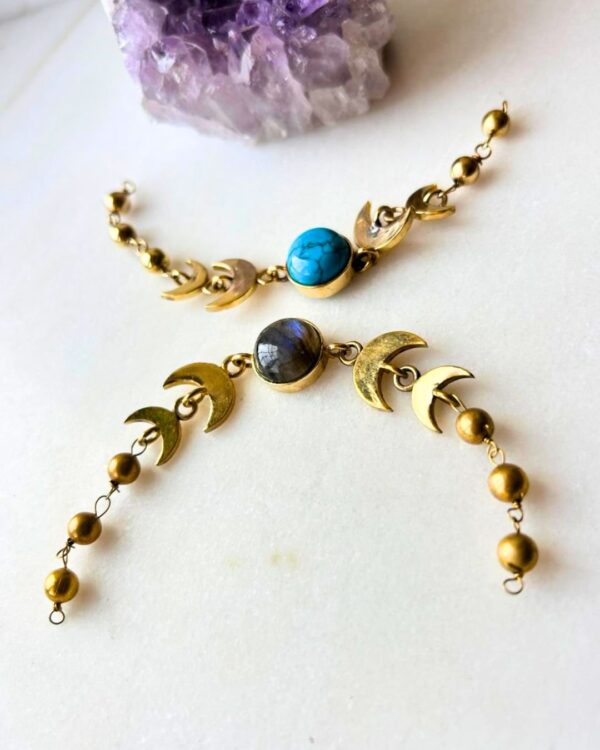 Moon Phase Brass Connector with Stone