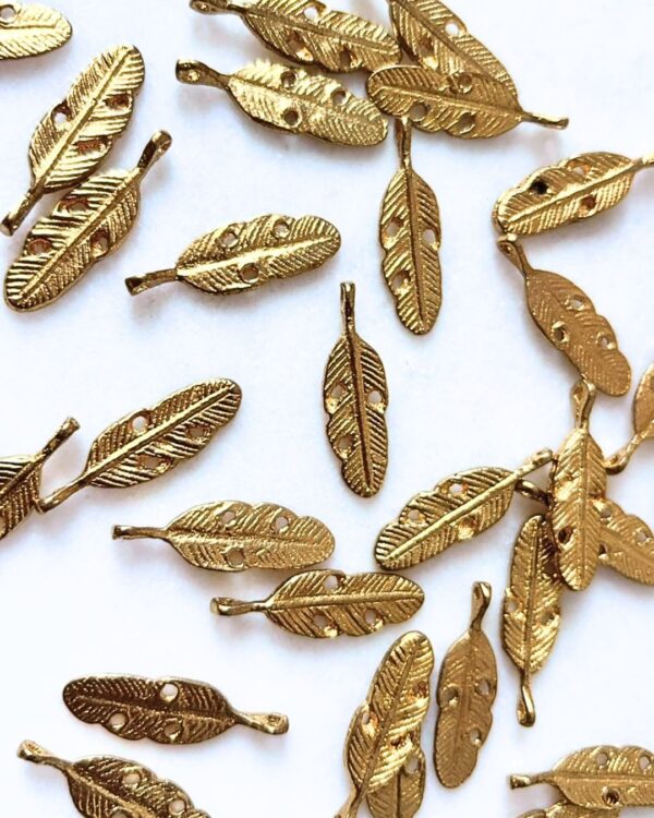 Feather Shape Brass Charms – Pack of 10 Pieces