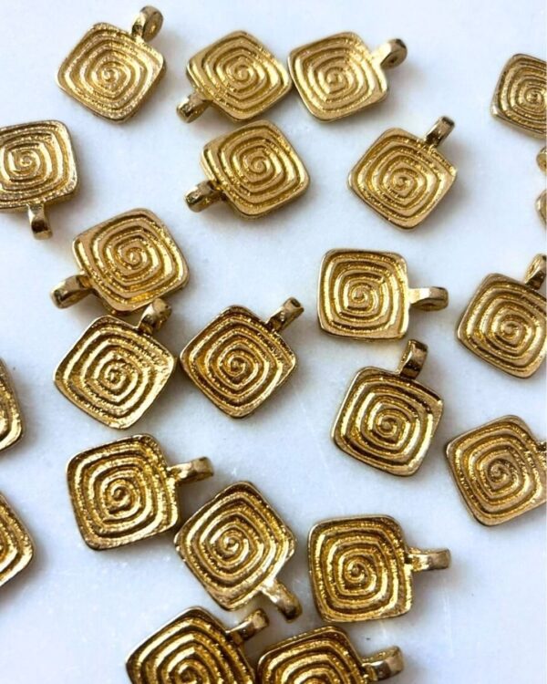 Square Spiral Brass Charms – Pack of 5 Pieces