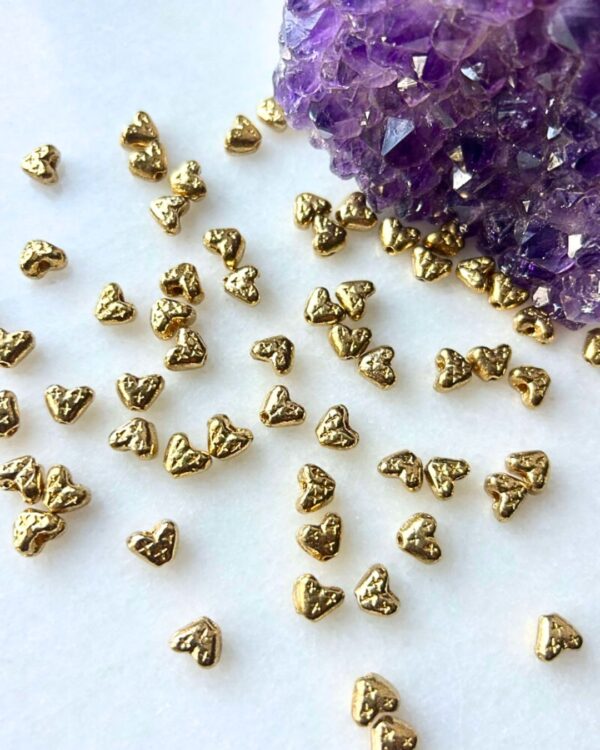 Tiny Textured Heart Brass Charms – Pack of 10 Pieces