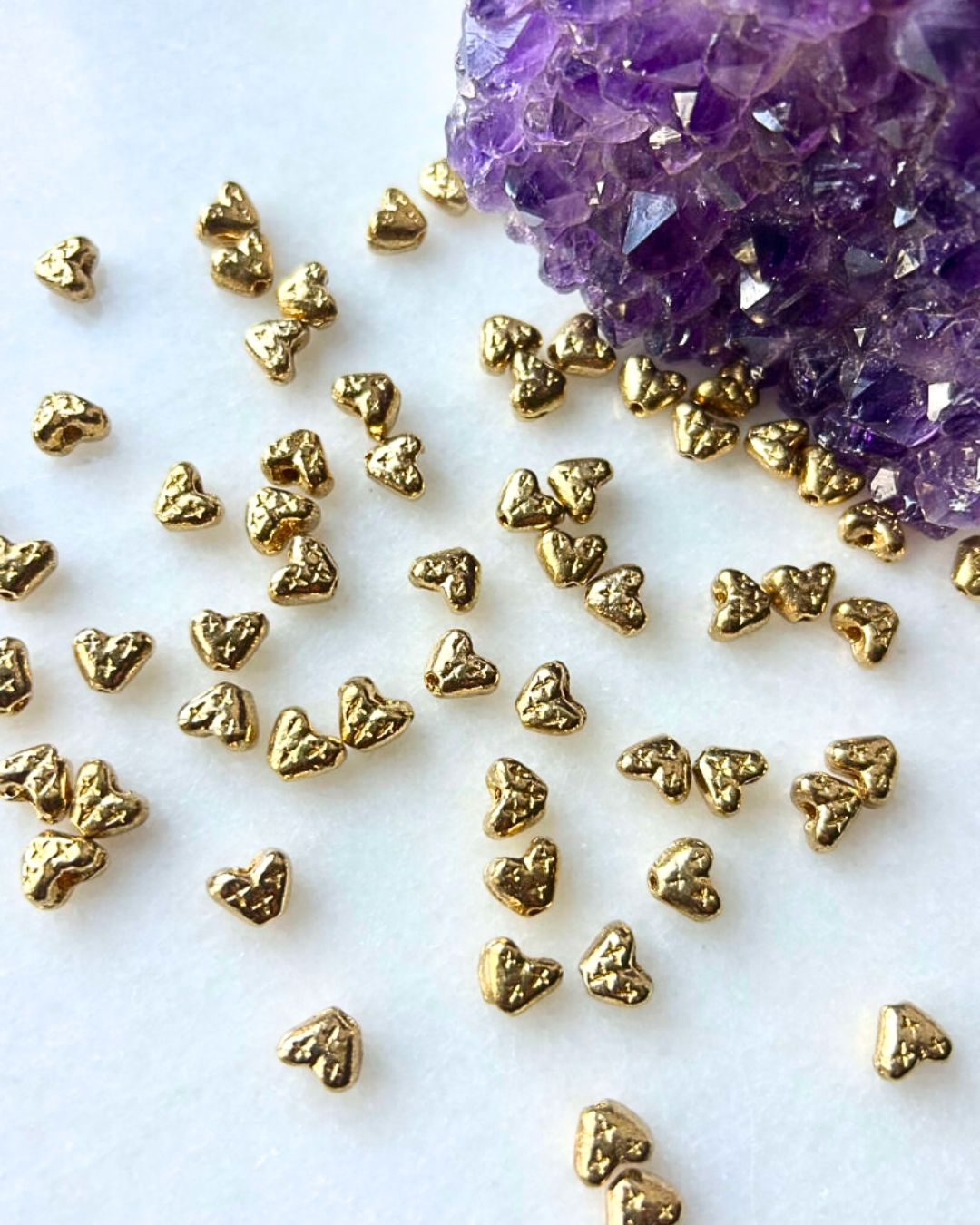 Tiny Textured Heart Brass Charms – Pack of 10 Pieces