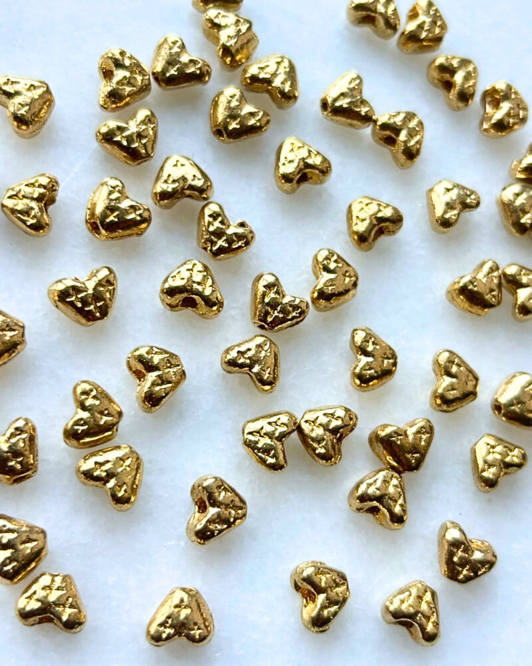 Tiny Textured Heart Brass Charms – Pack of 10 Pieces - Image 2