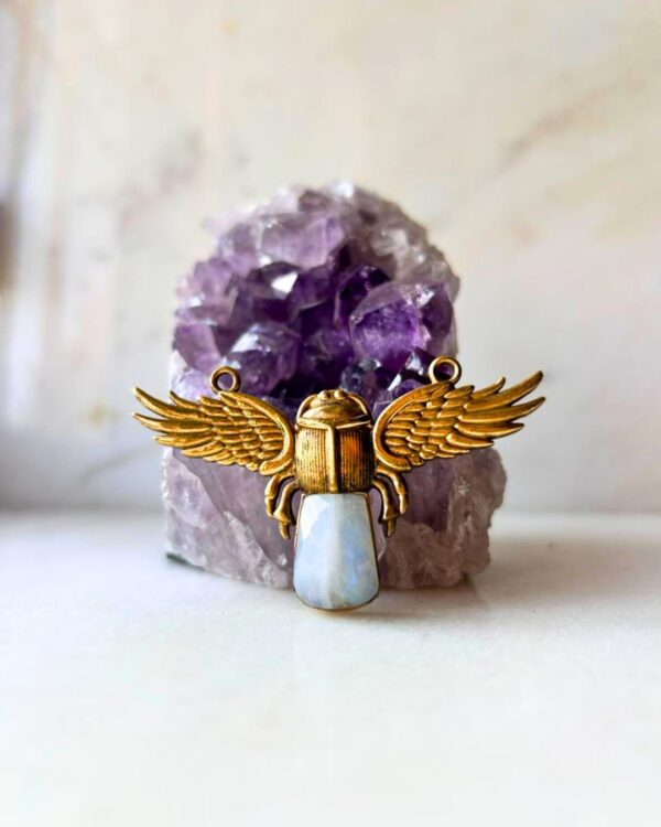 Winged Scarab Brass Stone Connector