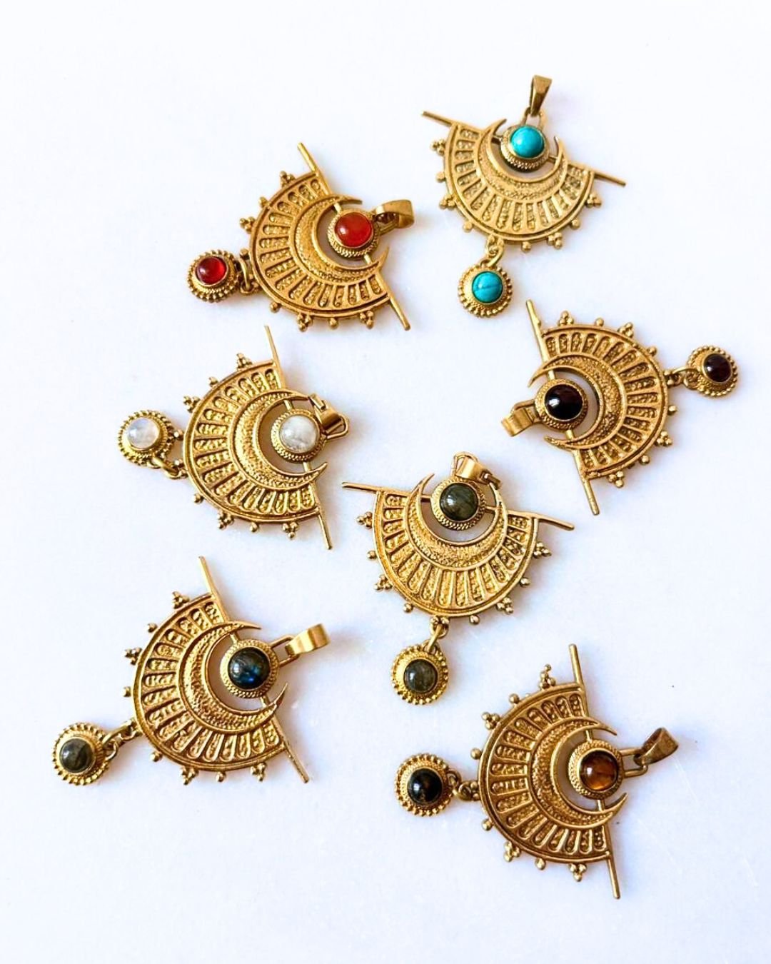Moon Mandala Brass Pendant for Jewelry Making
