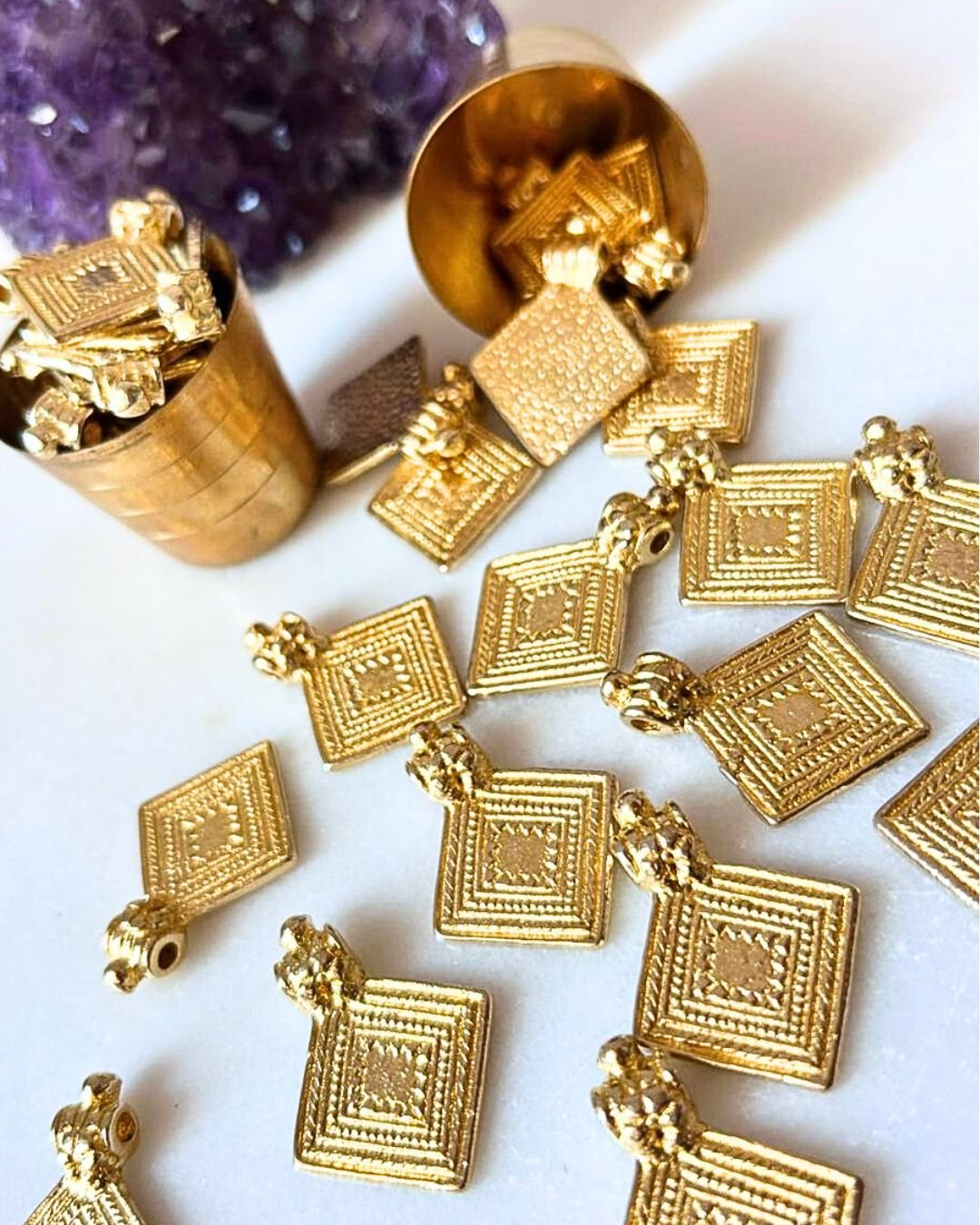 Textured Diamond Brass Charms – Pack of 3 Pieces