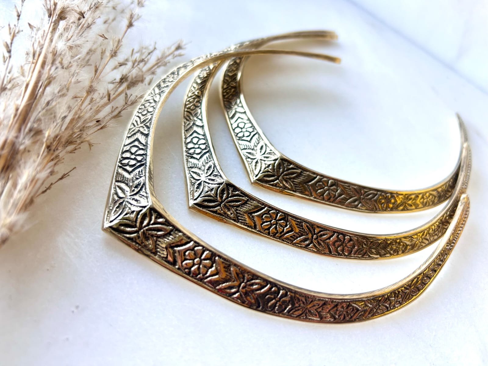 Floral Engraved Brass Choker