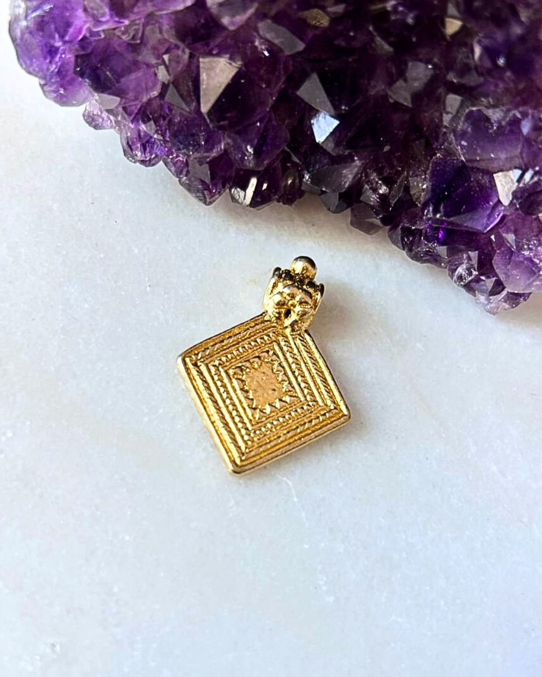Textured Diamond Brass Charms – Pack of 3 Pieces - Image 3