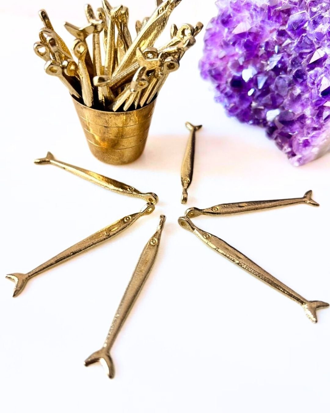 Long Slim Fish Brass Charms – Pack of 3 Pieces
