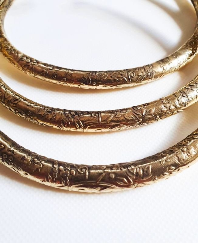 Embossed Botanical Tribal Brass Choker - Image 3