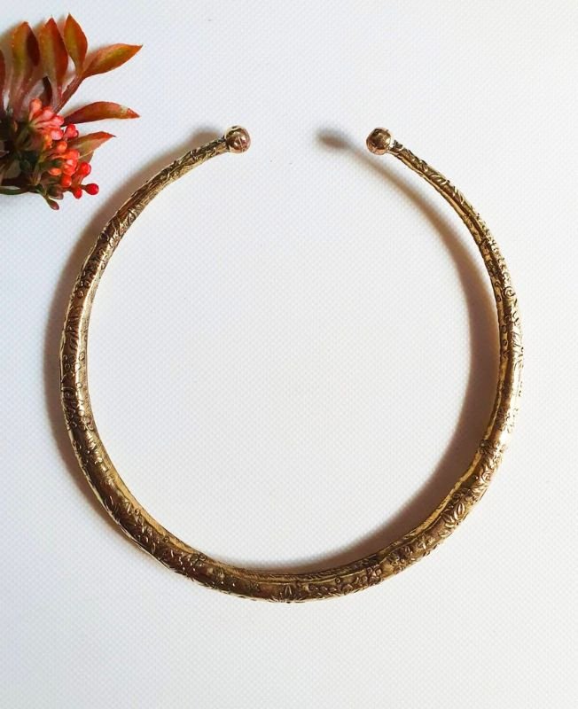 Embossed Botanical Tribal Brass Choker - Image 2