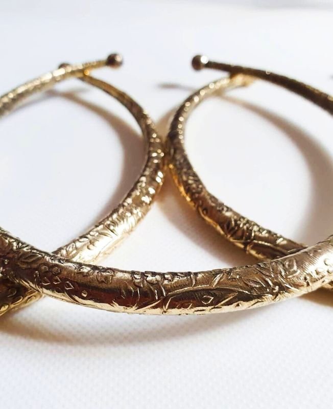 Embossed Botanical Tribal Brass Choker - Image 4