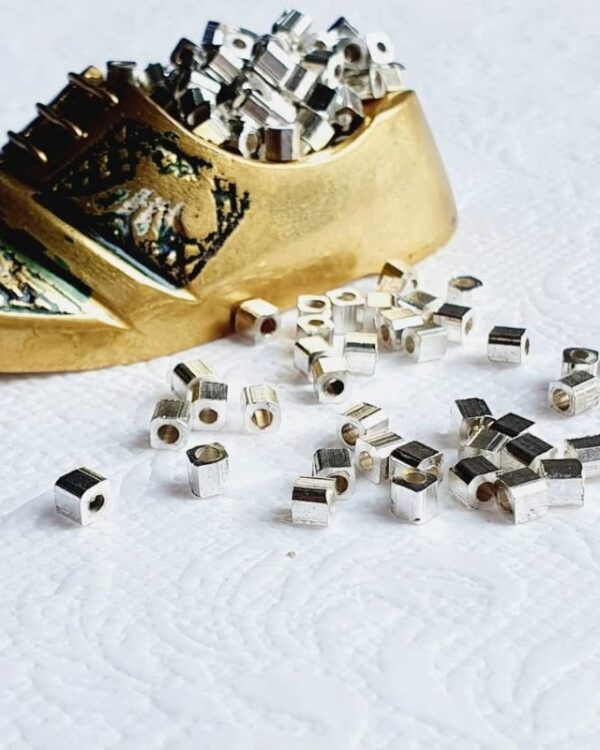 3mm Cube Silver-Filled Brass Beads – 10g