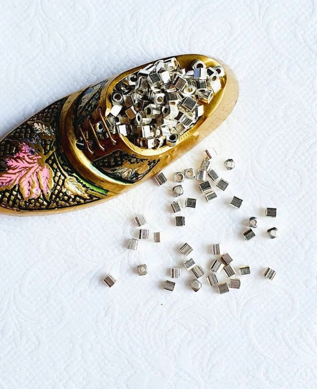 3mm Cube Silver-Filled Brass Beads – 10g - Image 2