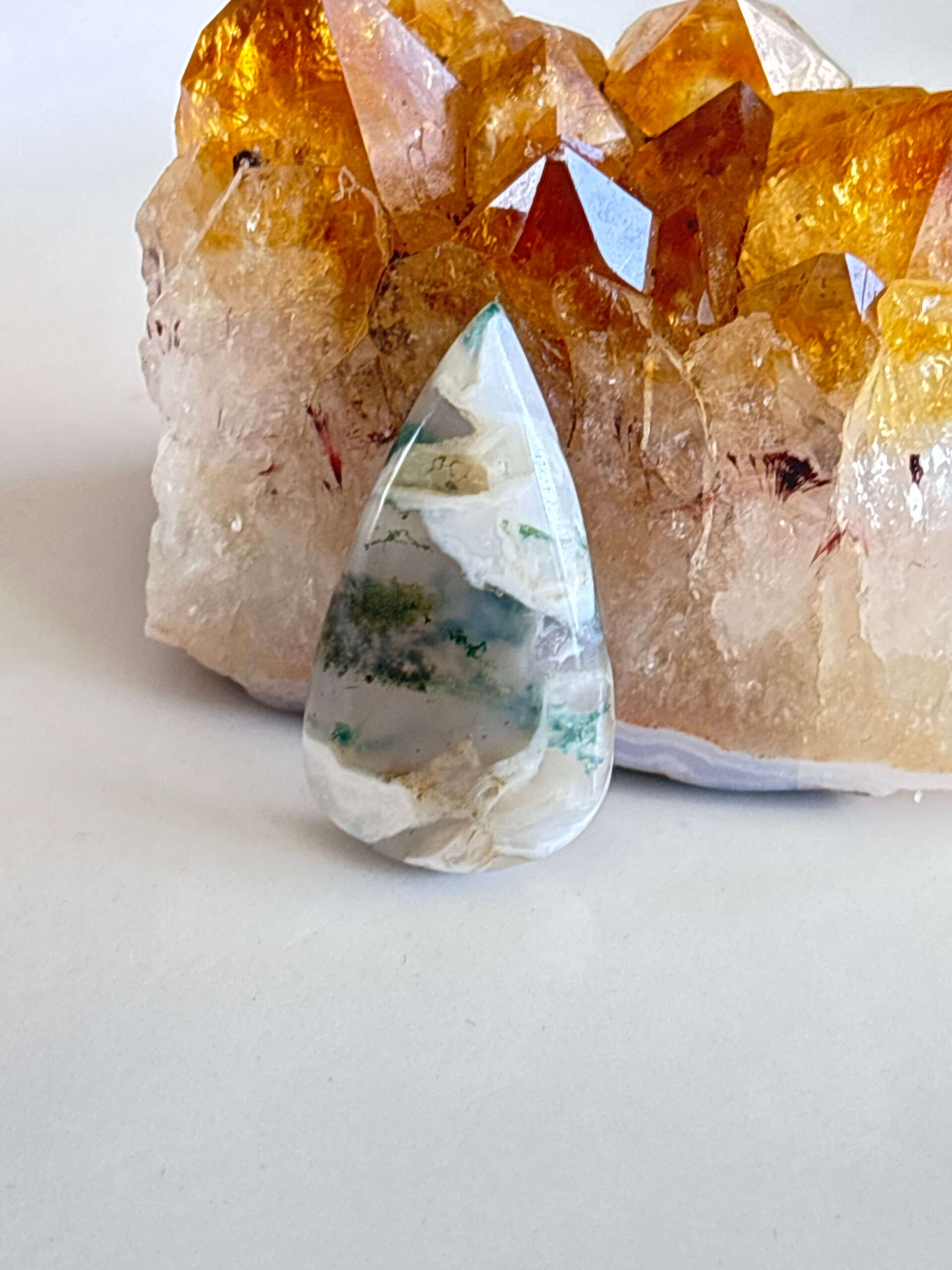 Moss Agate Cabochon for Macrame Jewelry