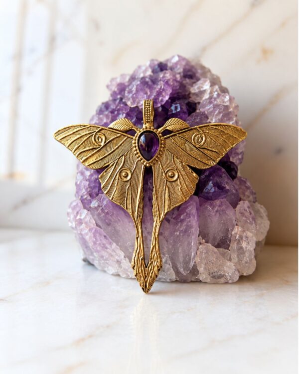 Butterfly Brass Pendant with Stone