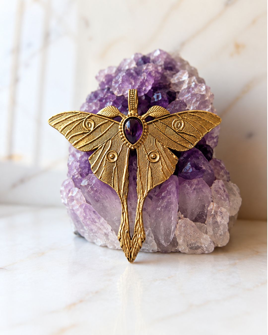 Butterfly Brass Pendant with Stone