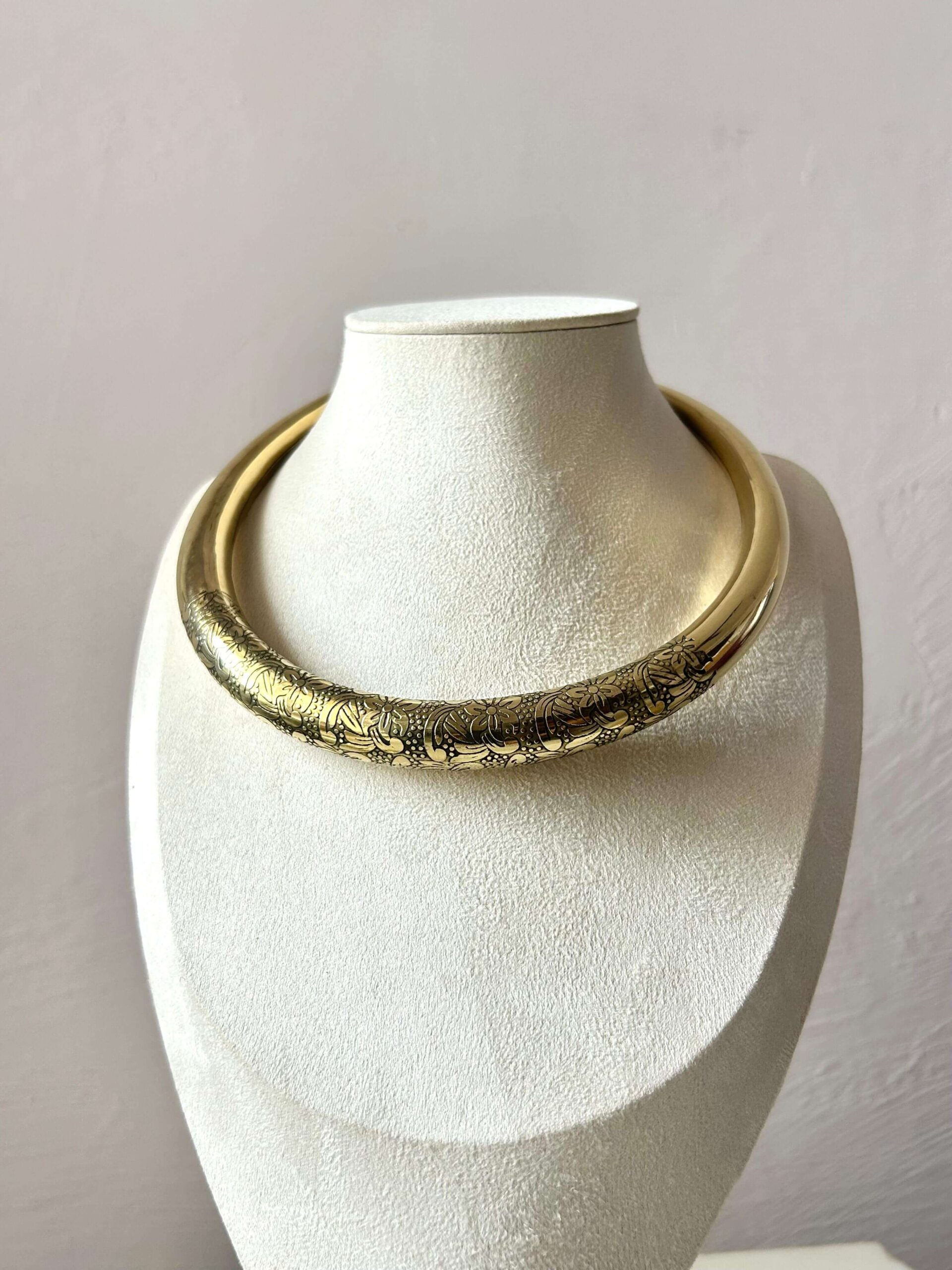 Engraved Floral & Smooth Brass Choker