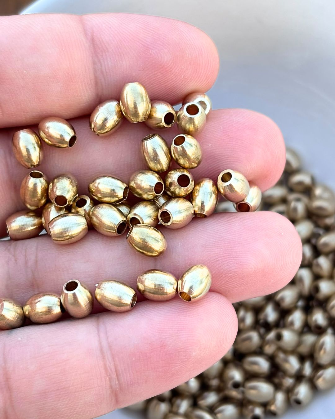 7mm Oval Barrel Brass Beads – 10g - Image 2