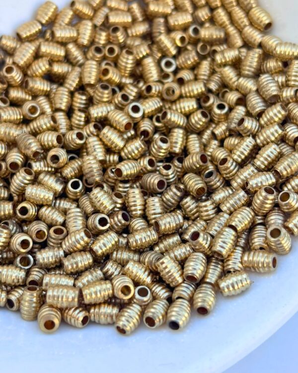 6mm Ribbed Barrel Brass Beads – 10g