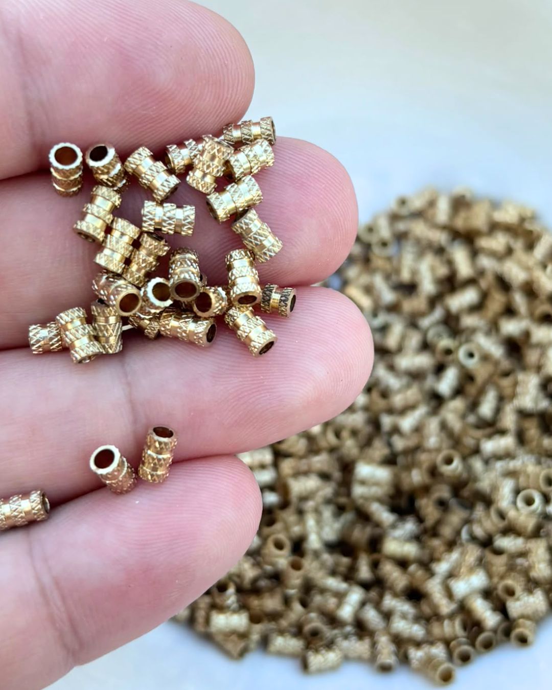 5mm Textured Tube Brass Beads – 10g - Image 3
