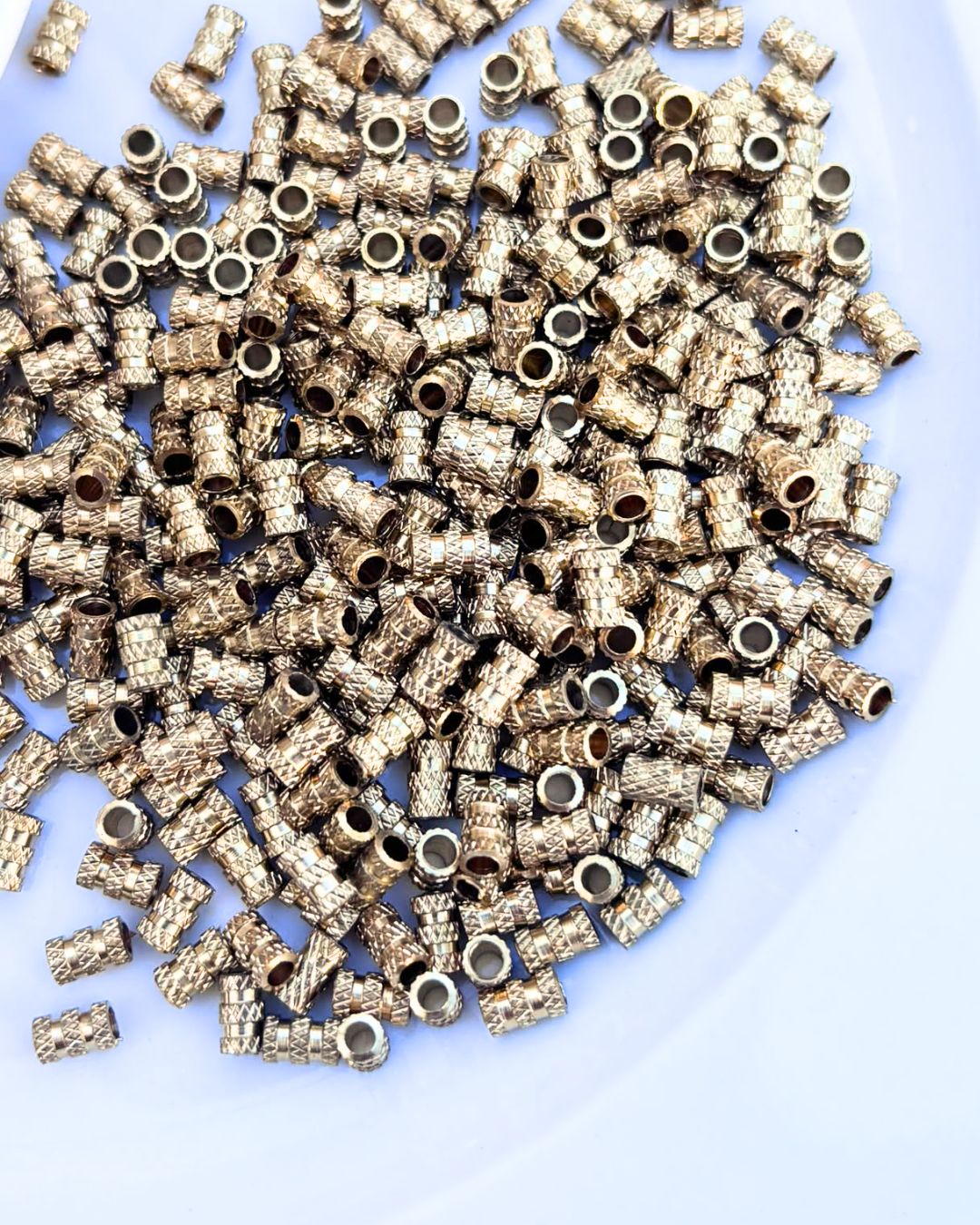 5mm Textured Tube Brass Beads – 10g
