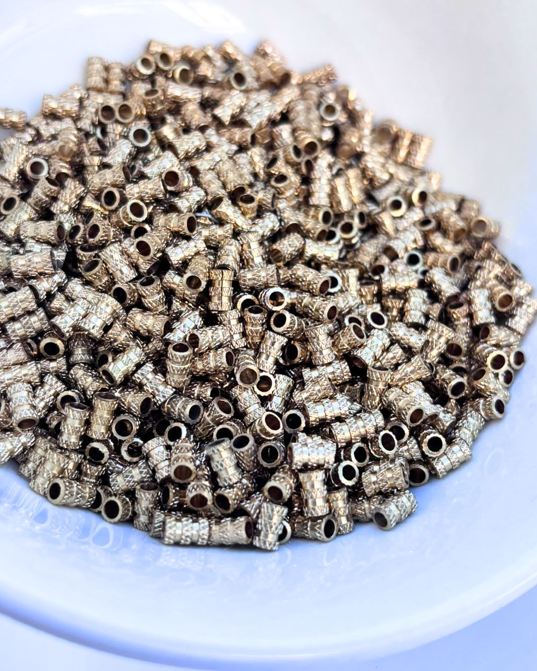 5mm Textured Tube Brass Beads – 10g - Image 2