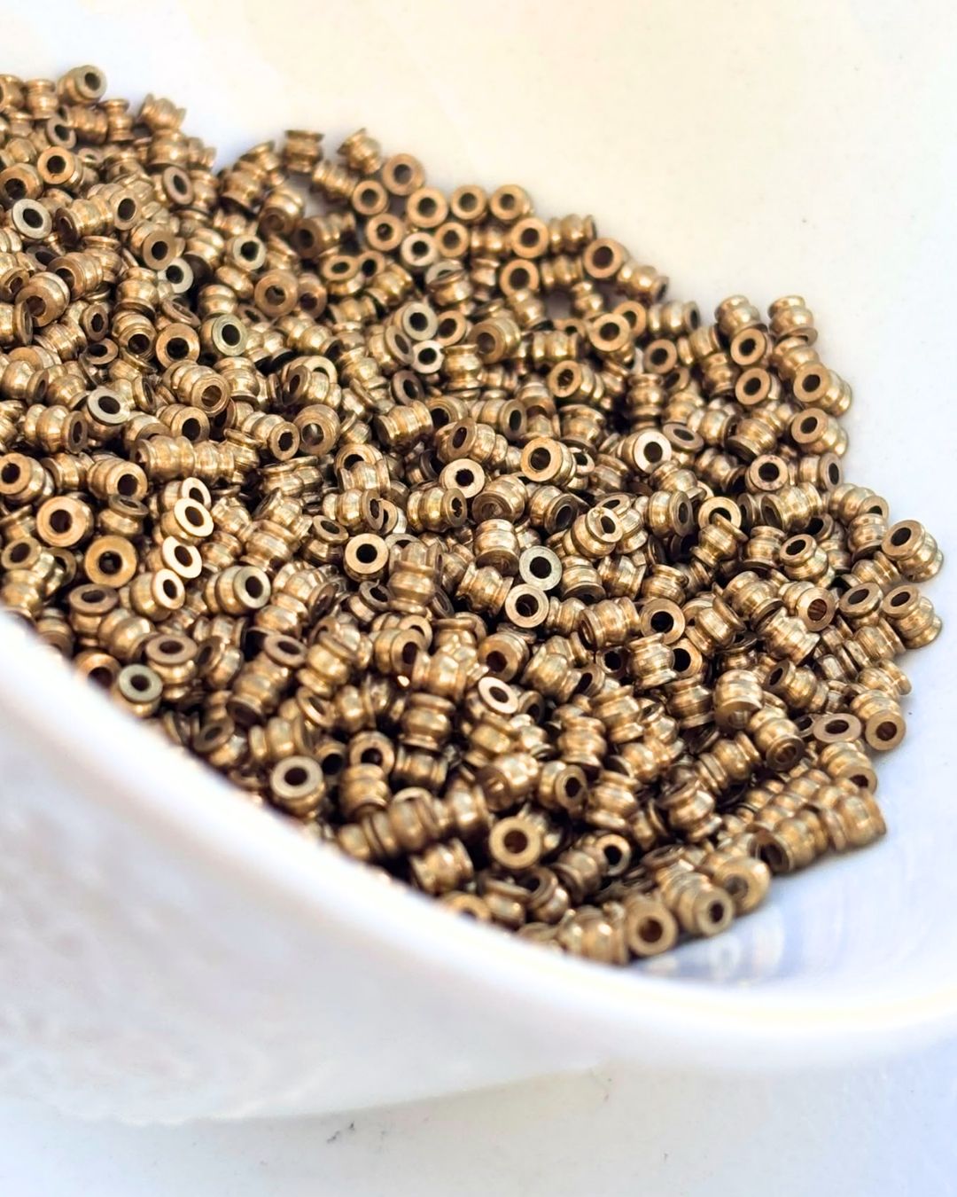 3mm Brass Grooved Barrel Beads – 10g - Image 2