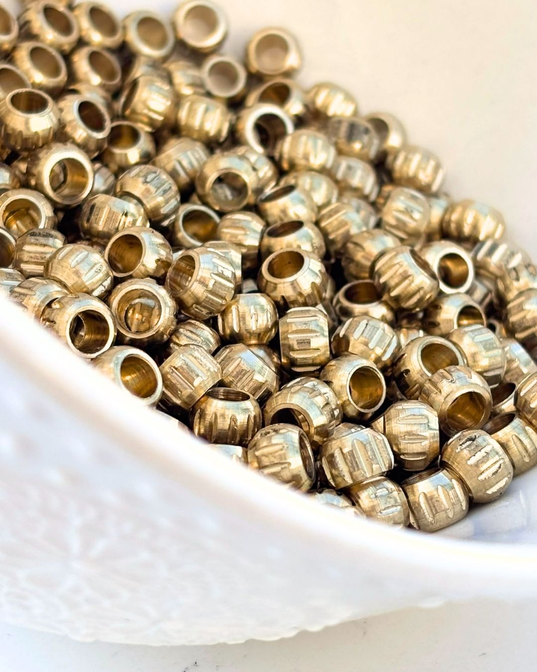 4.5mm Brass Ribbed Barrel Beads – 10g - Image 3