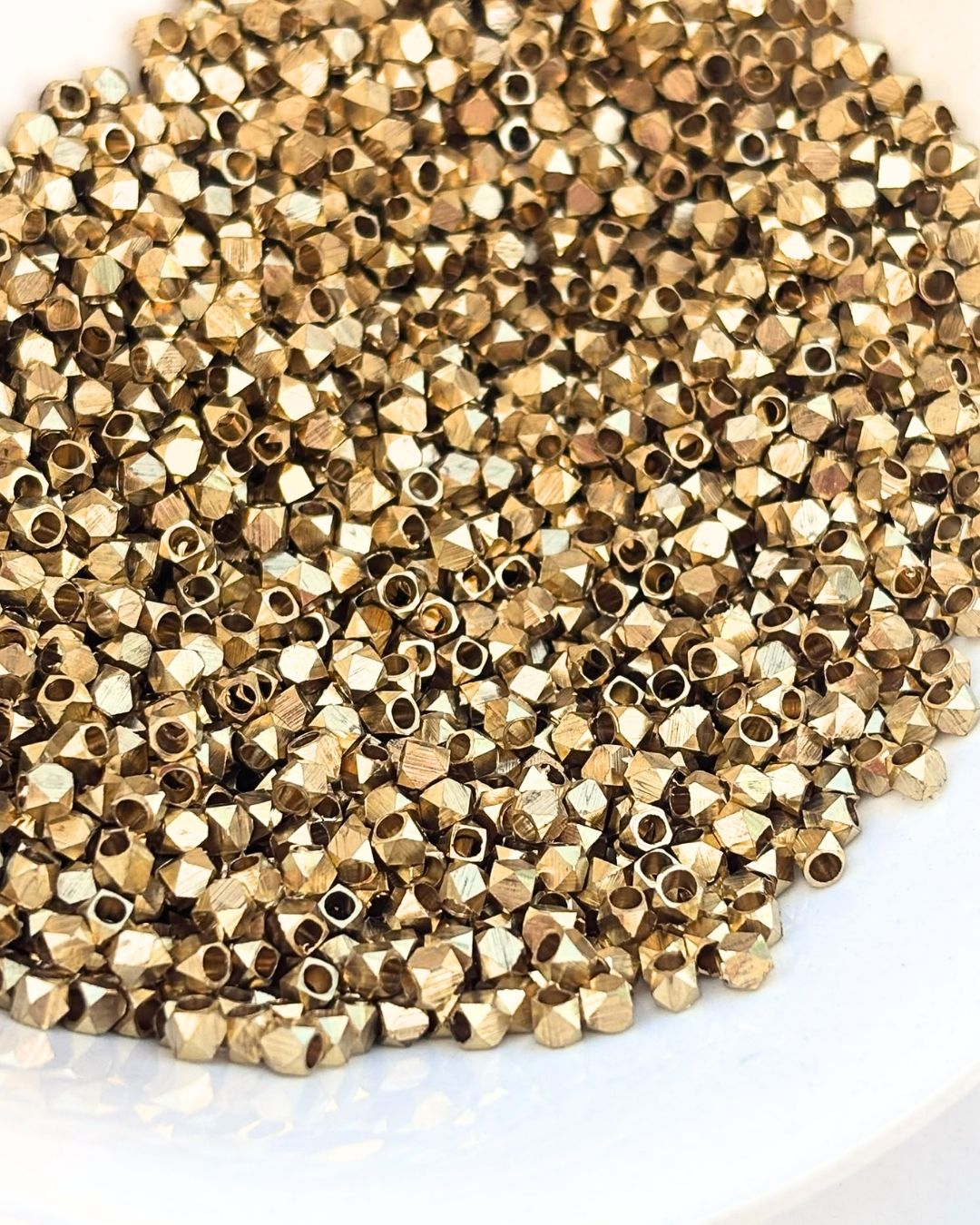 3mm Brass Diamond Cut Beads – 10g - Image 2