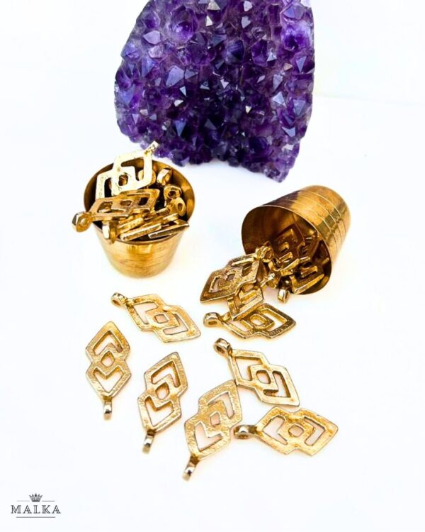 Geometric Diamond Openwork Brass Charms – Pack of 3 Pieces