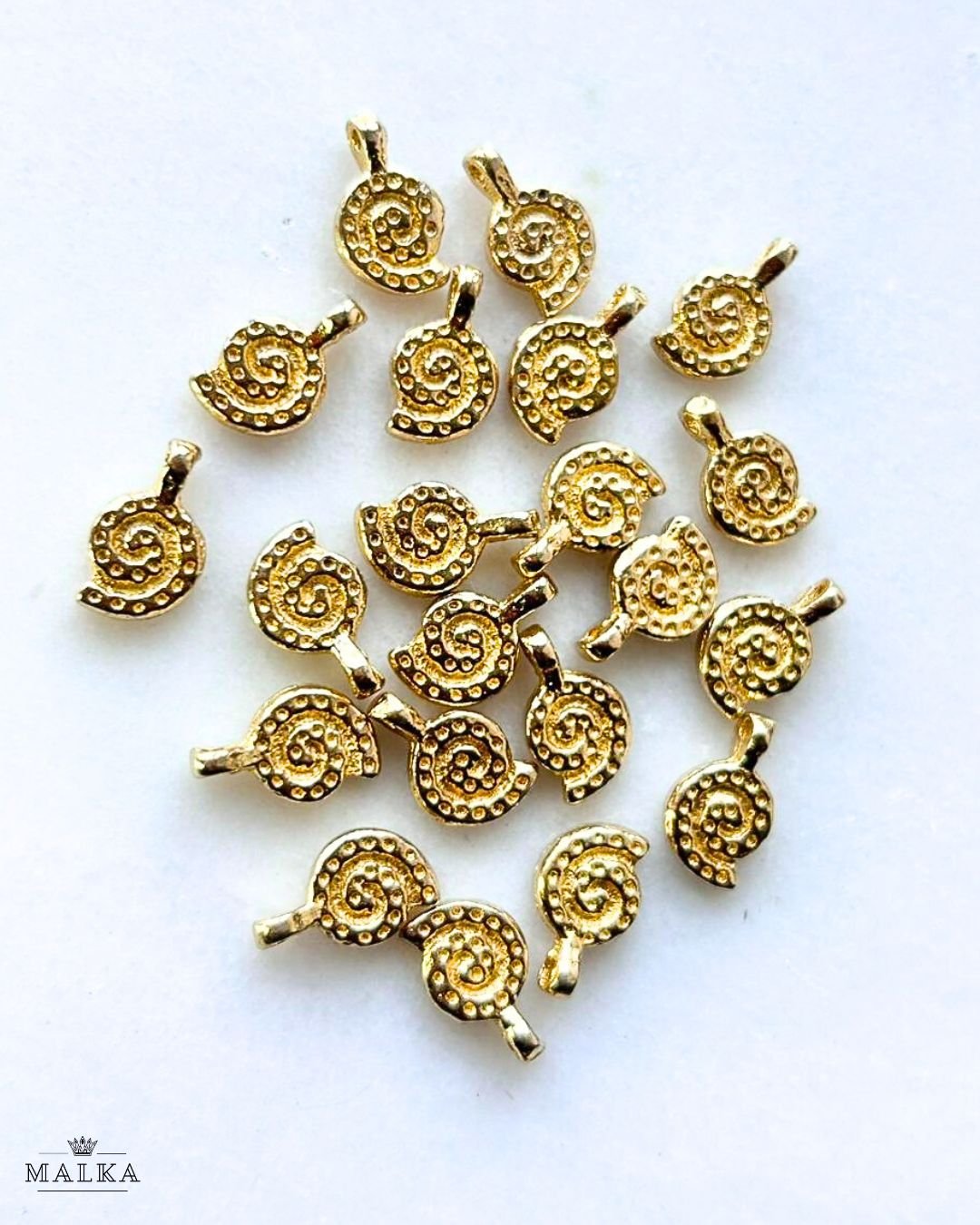 Spiral Shell Brass Charms – Pack of 10 Pieces