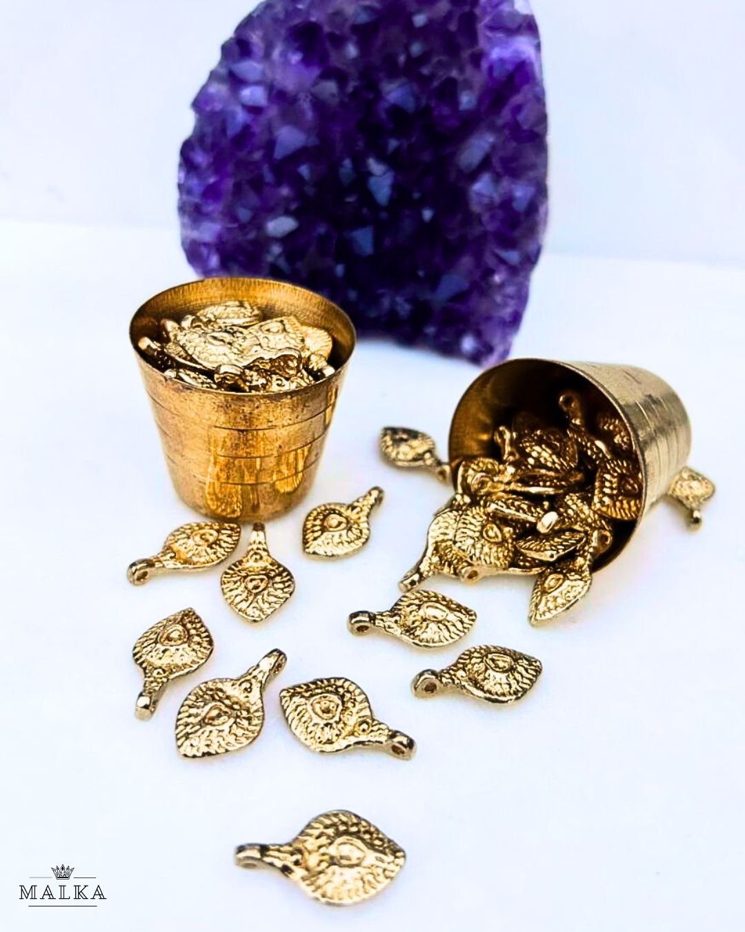 Textured Oval Drop Brass Charms – Pack of 5 Pieces