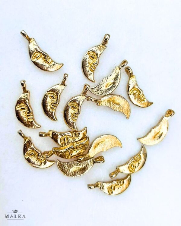 Crescent Moon Face Brass Charms – Pack of 10 Pieces
