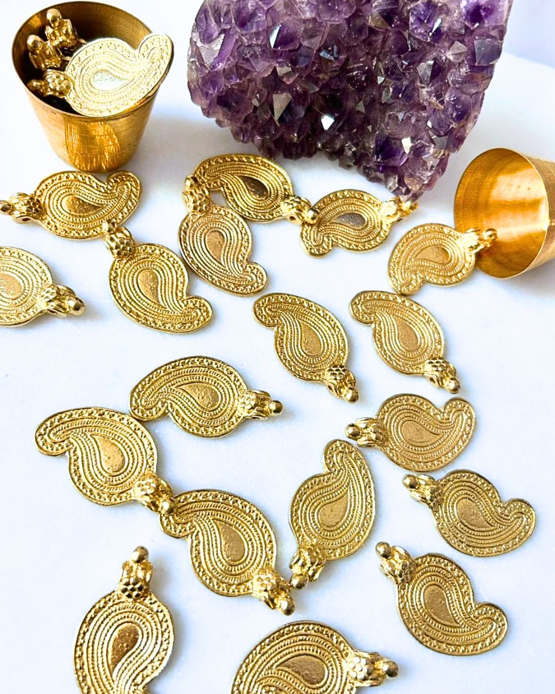 Paisley Textured Drop Brass Charms – 1 Piece - Image 2
