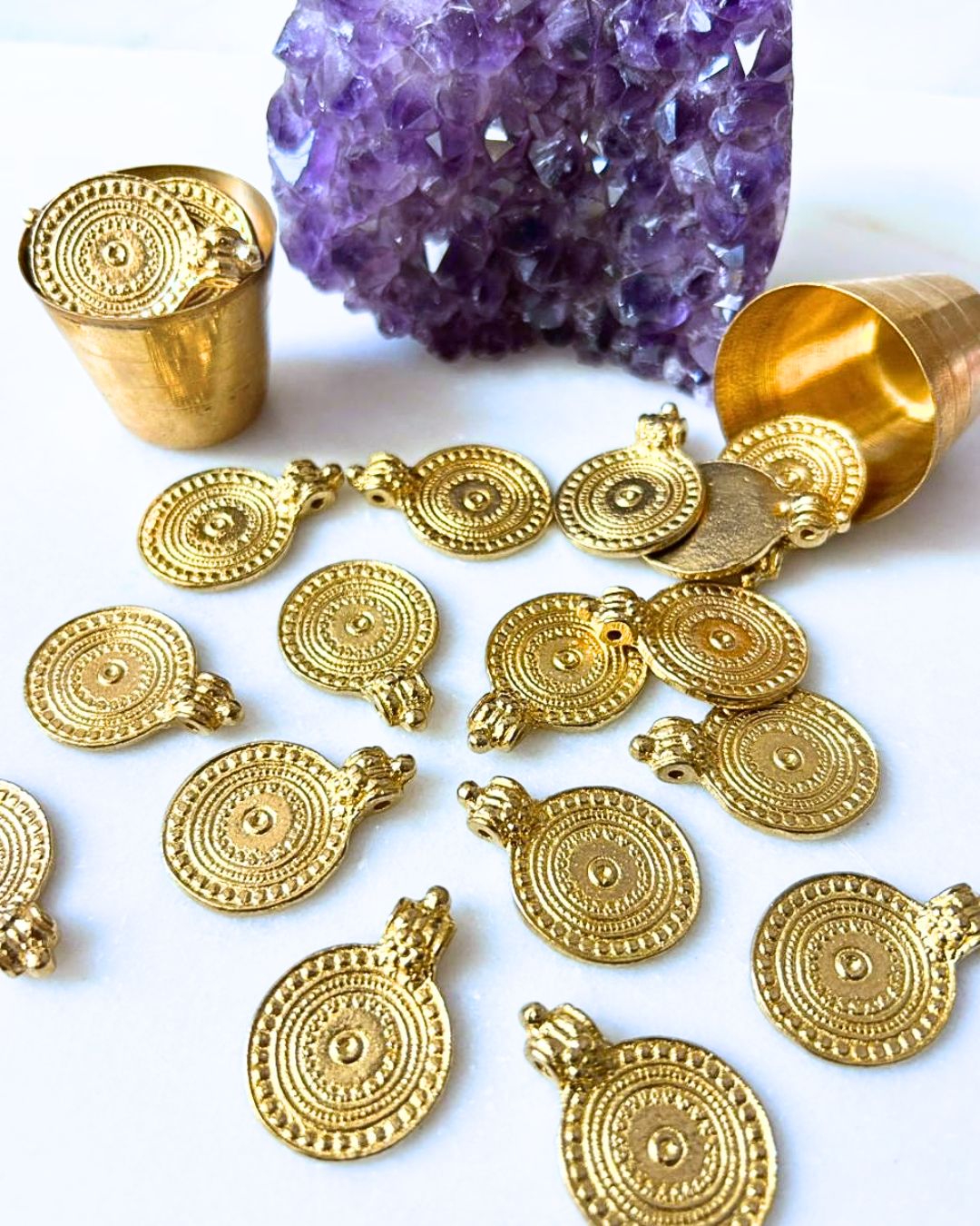 Textured Compact Circular Brass Charms – 1 Piece - Image 2