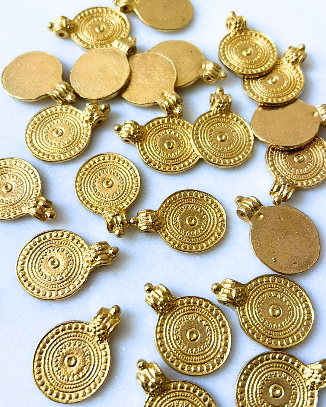 Textured Compact Circular Brass Charms – 1 Piece
