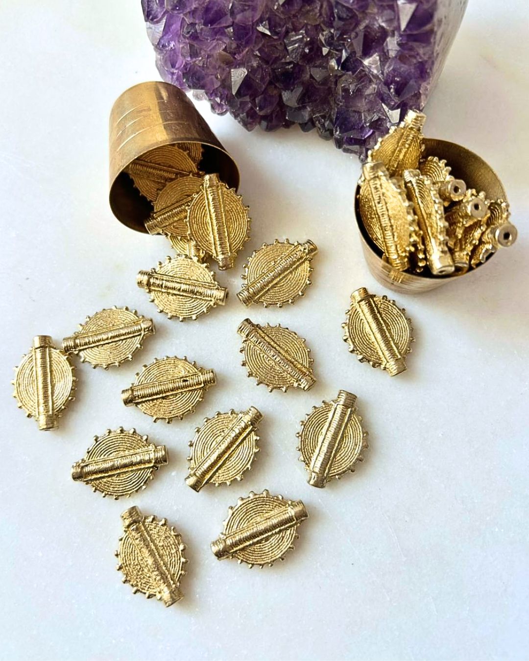 Textured Geometric Brass Charm Beads – Pack of 3 Pieces