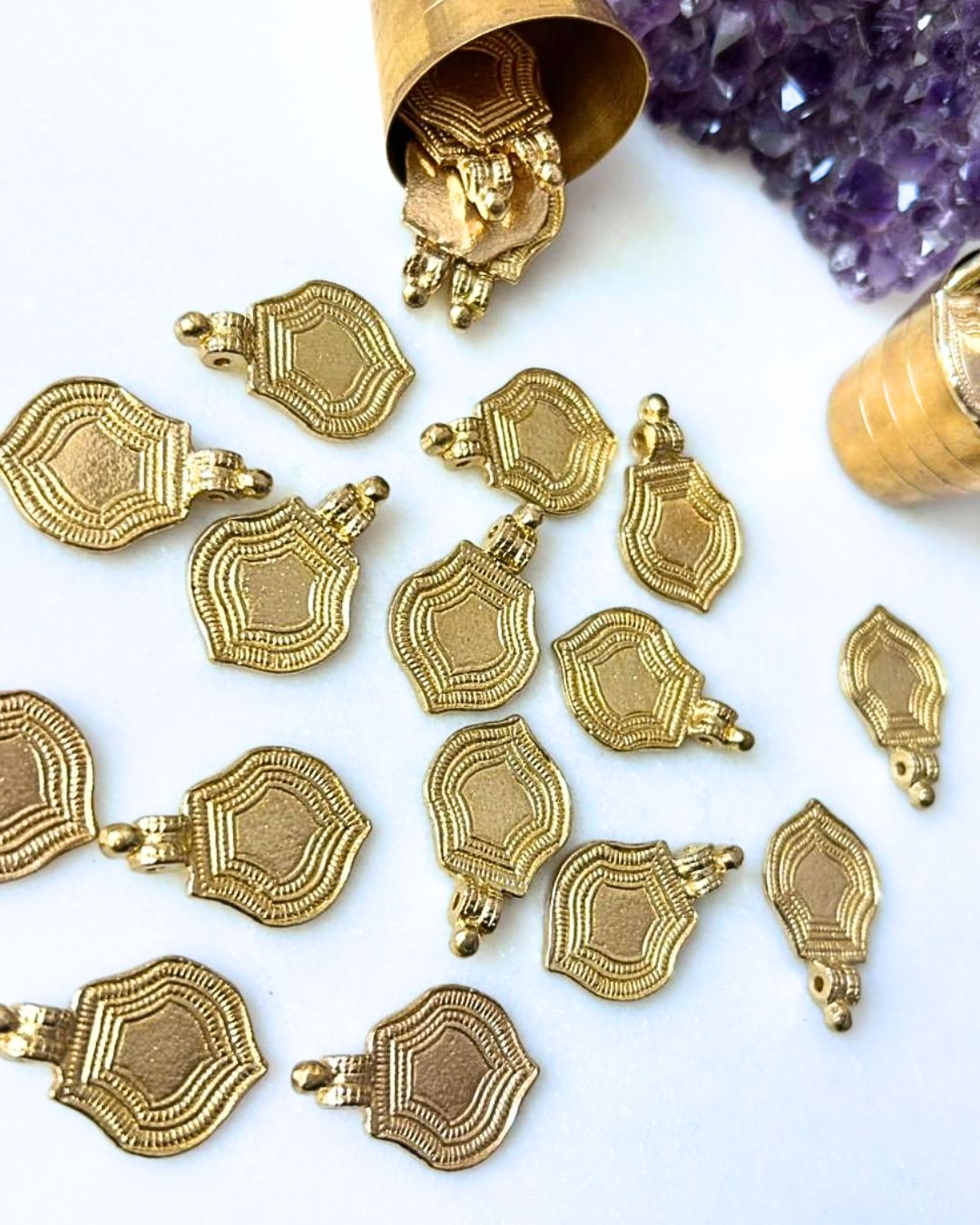 Geometric Shield Brass Charms – 1 Pieces - Image 3