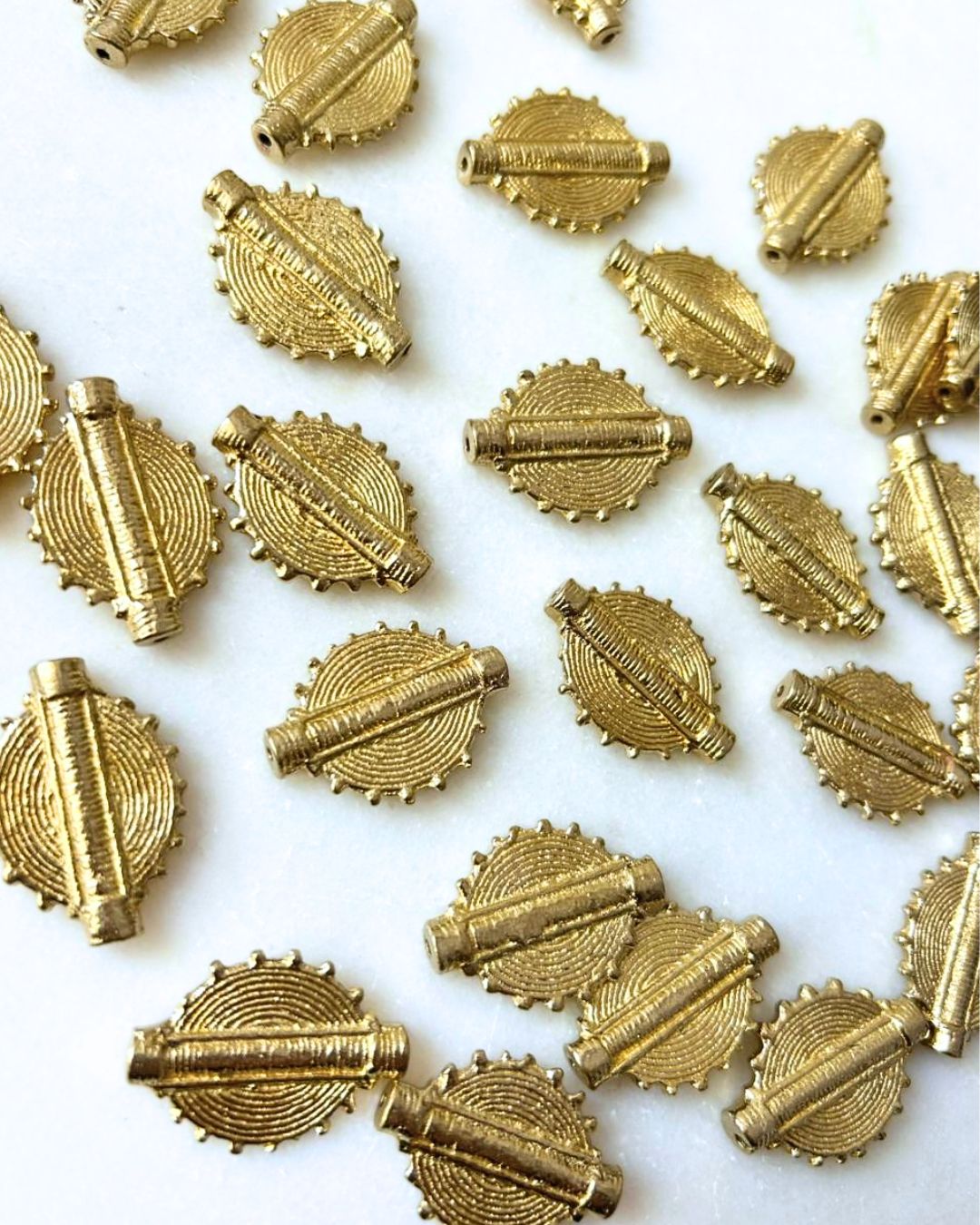 Textured Geometric Brass Charm Beads – Pack of 3 Pieces - Image 2