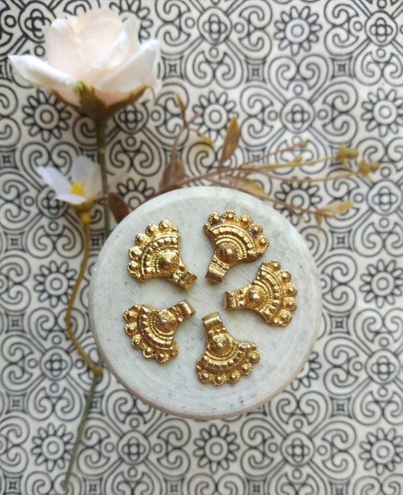 Beaded Fan Brass Charms – Pack of 10 Pieces