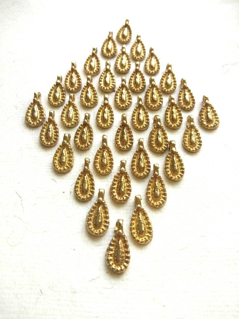 Textured Teardrop Brass Charms – Pack of 10 Pieces