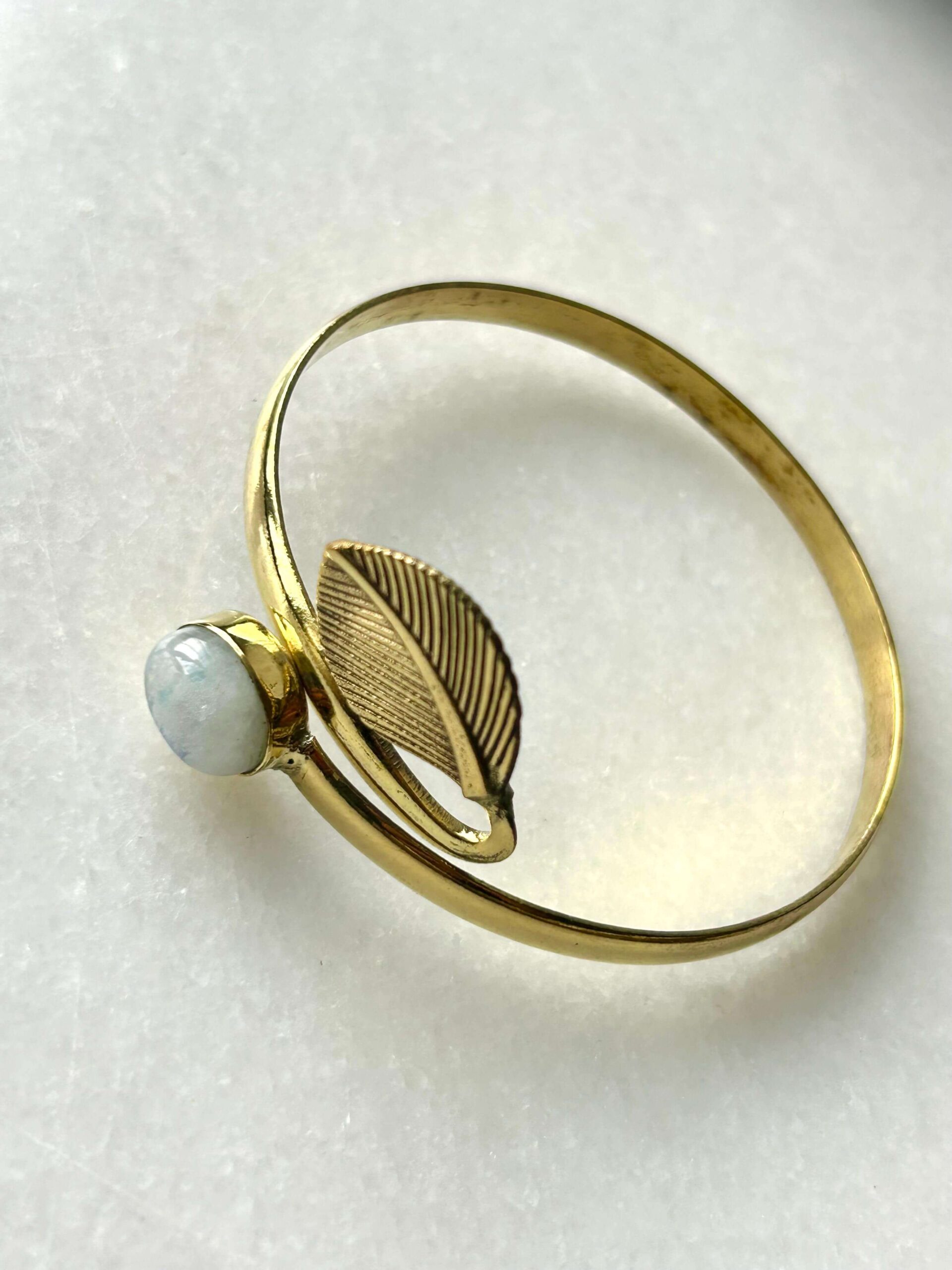 Leaf Brass Cuff Bracelet With Moonstone - Image 2