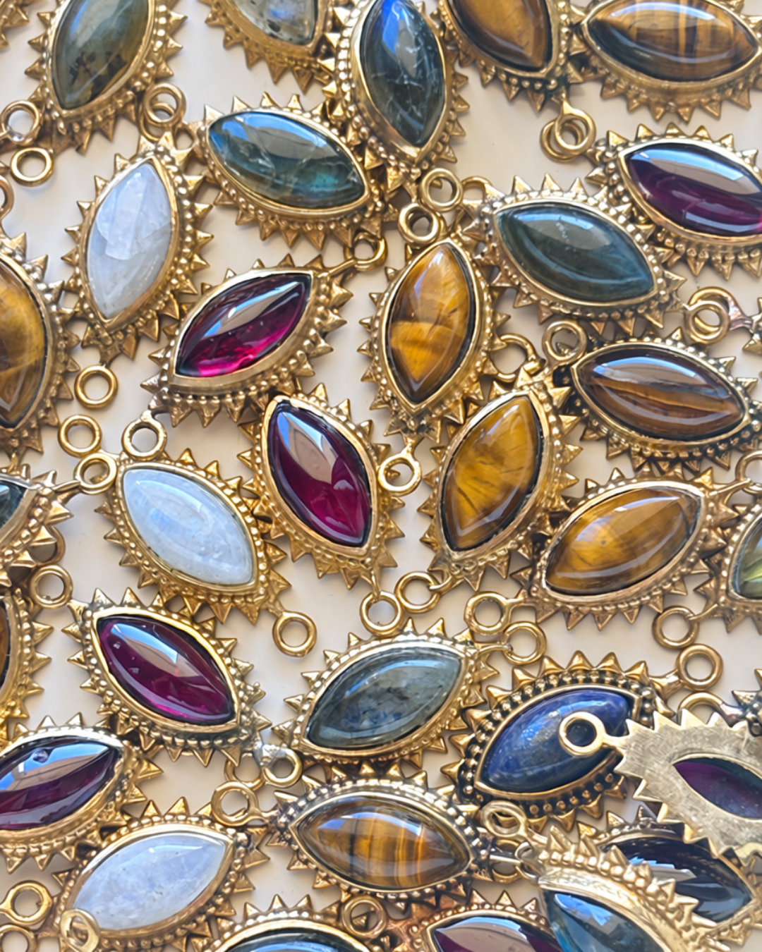 Eye Shape Brass Connectors with Marquise Gemstone