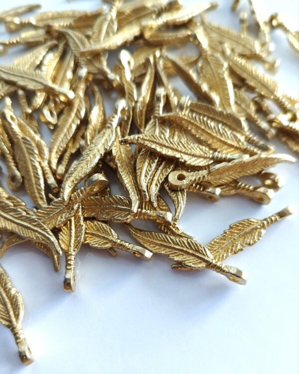 Feather Brass Charms – Pack of 10 Pieces