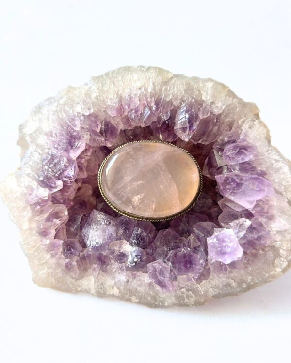 36mm Rose Quartz Grooved Stone