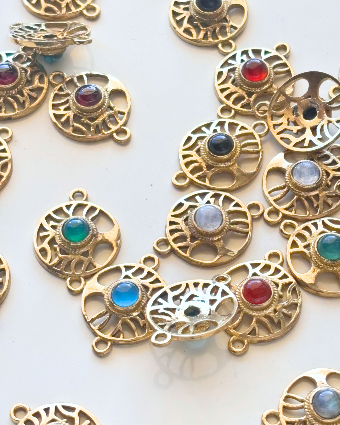 Tribal Tree Circle Brass Connectors with Round Gemstone - Image 3