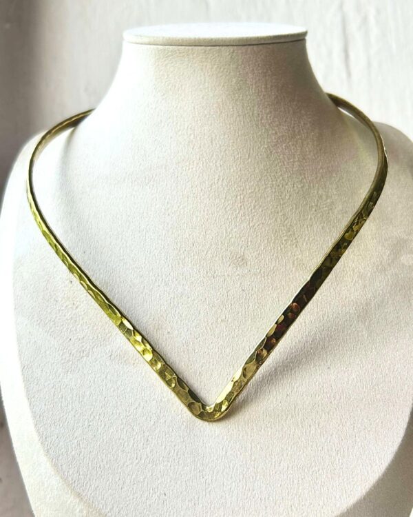 Hammered V Shaped Brass Choker