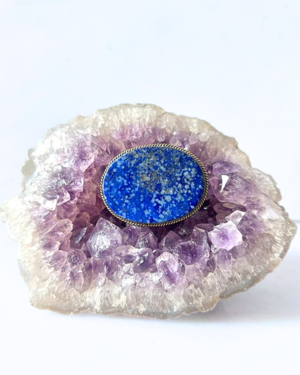 40mm Lapis Lazuli Grooved Stone with Brass Groove